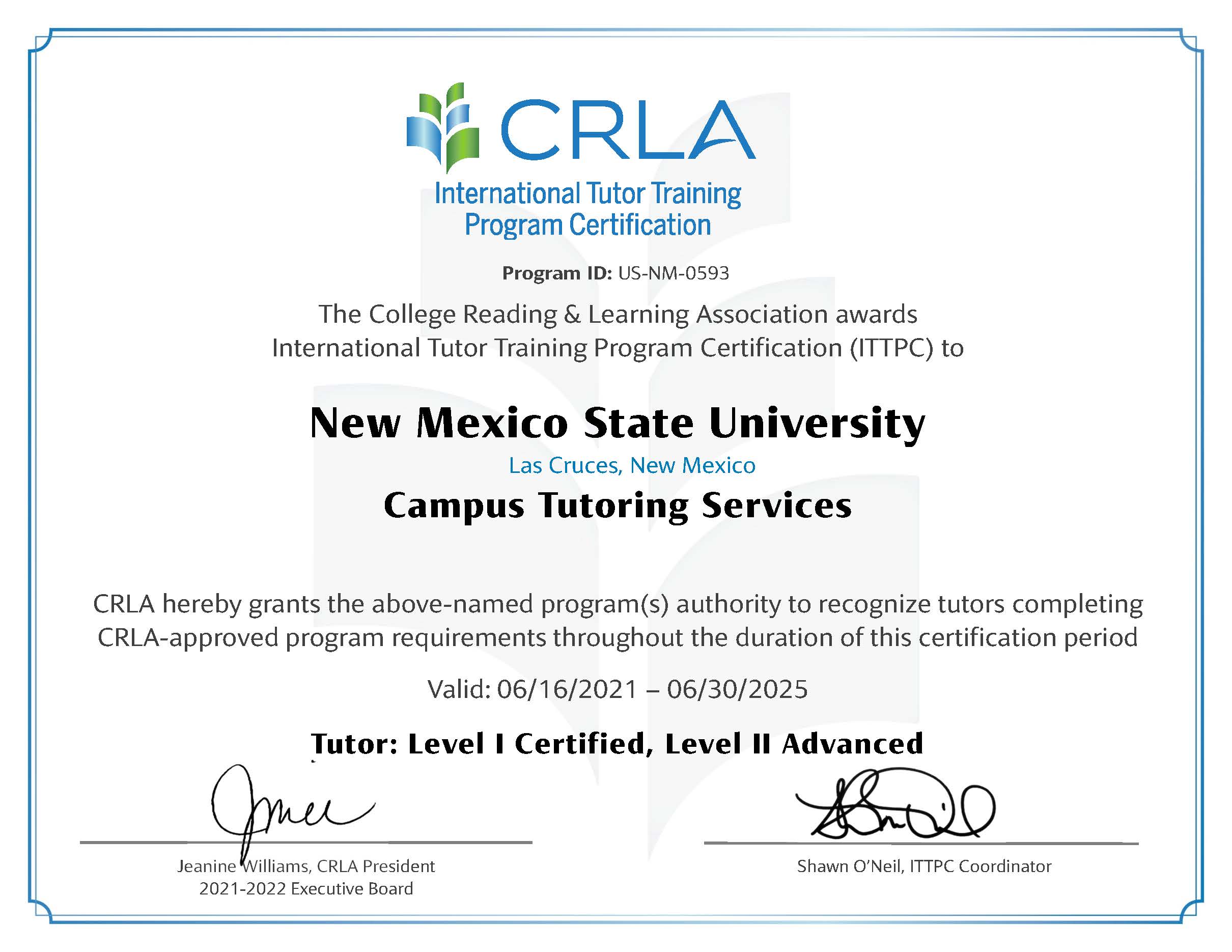 CRLA Certificate