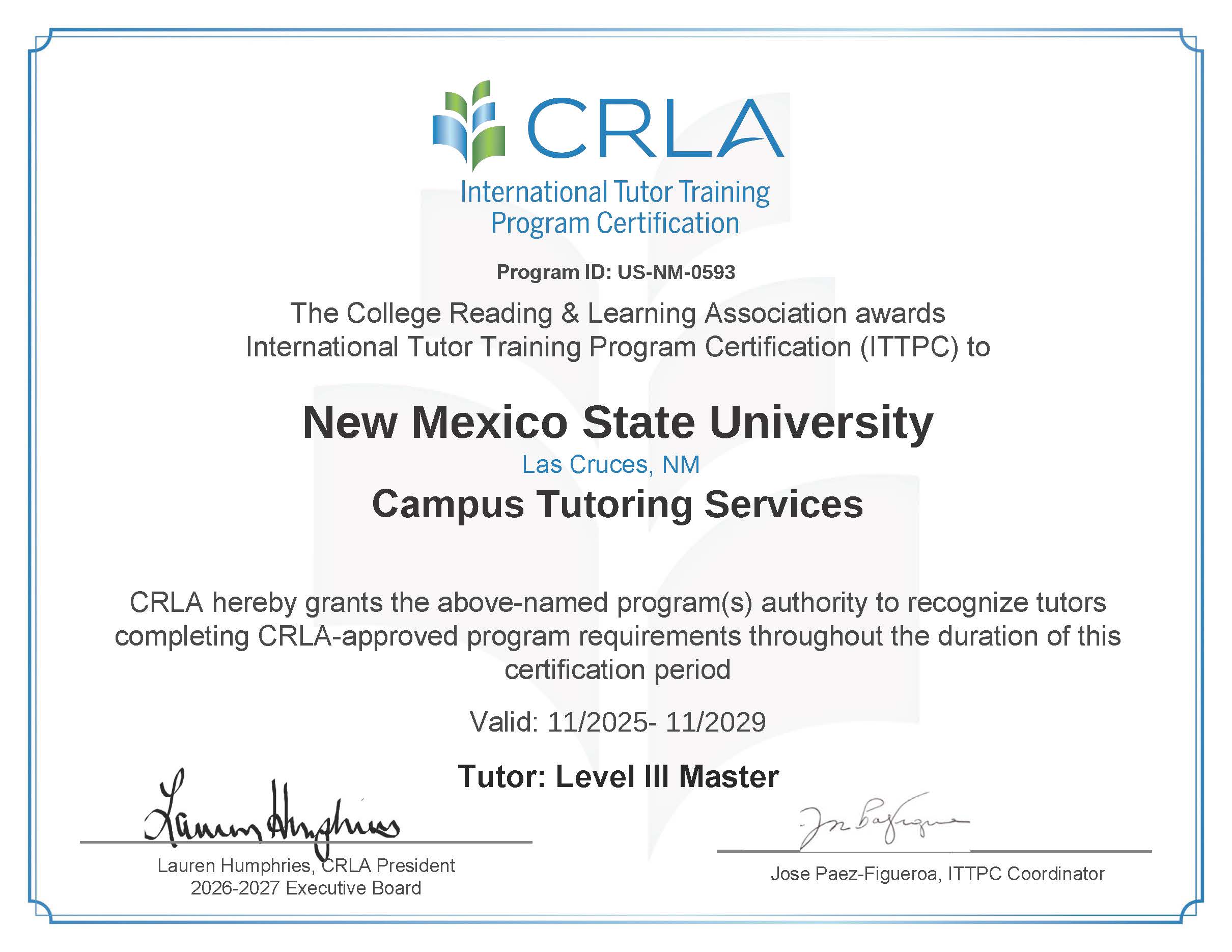 CRLA Certificate